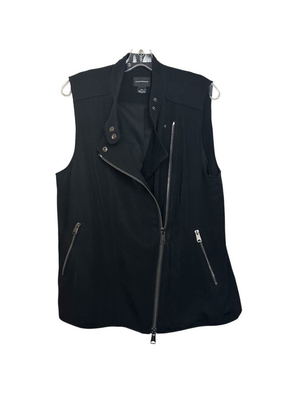 Club Monaco Lyocell Moto Long Length Zip Up Black Vest